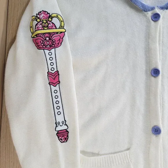 Sailor Moon Hot Topic Cardigan XL School Uniform Moon Sceptor Brooch Sweater - Picture 4 of 11